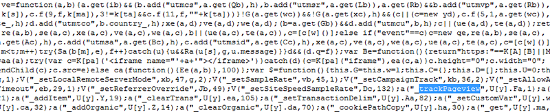 Extrait du contenu de la librairie JavaScript de Google Analytics